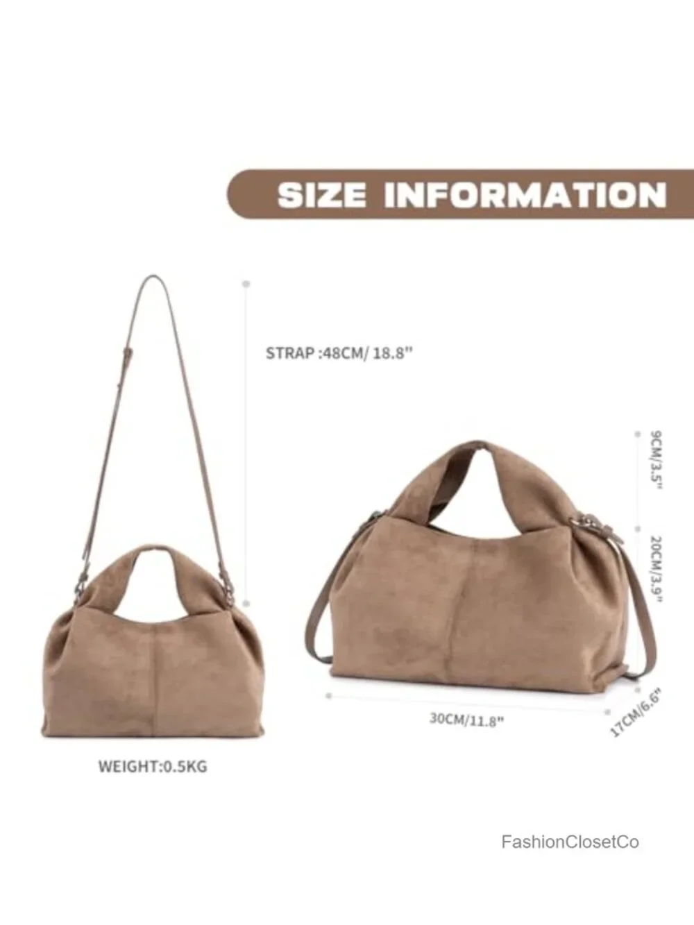 Suede Hobo Bag Vintage Half-Moon Shoulder Handbag Faux Suede Purse Tote